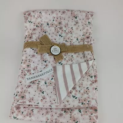 Lila & Jack Baby Girl Reversible Micro Mink Blanket Pink Stripes Spring Flowers  • $26.63