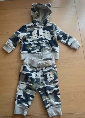 Baby Boys Gap Blue Grey Camouflage Hooded Tracksuit Age 12-18 Months. BNWOT • £4.99