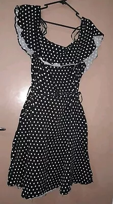 City Chic Black & White Polka Dot Off Shoulder Rockabilly Style Dress Size M • $9.99