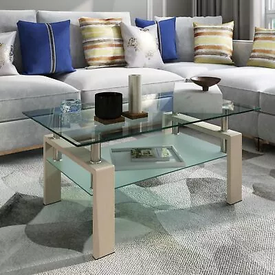 Rectangle Glass Coffee Table Clear Coffee Table Modern Side Center Tables • $52.89