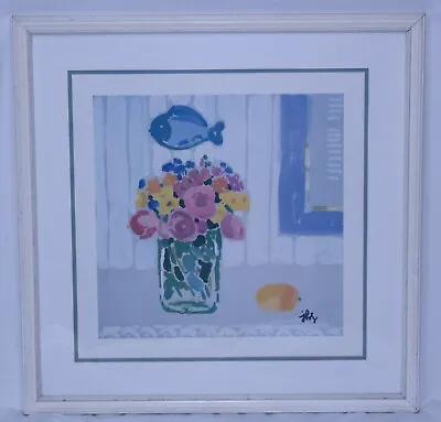 VTG Floral Flowers Fish Art Signed Hand Framed Auto Print Matted Lithograph Whte • $79.99