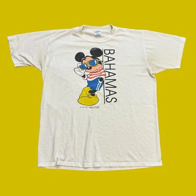$15 • Buy Vintage 80s White Mickey Mouse Disney Bahamas Vacation T-shirt Size: Large