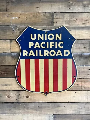 Union Pacific Railroad Vintage Metal Shield Sign Aluminum 31” • $1695