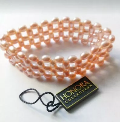 Qvc Honora Pearls Pink  Freshwater Pearls Stretch Lattice Bracelet Original Tag • £22.99