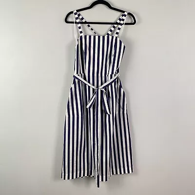 J. Crew Thomas Mason Striped Apron Tie Waist Pockets Midi Shirt Dress Size 12 • $69.95