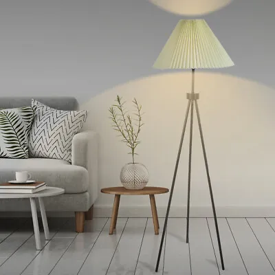 $54.99 • Buy EMITTO Modern Tripod Floor Lamp Linen Fabric Lampshade Home Decor Reading Beige