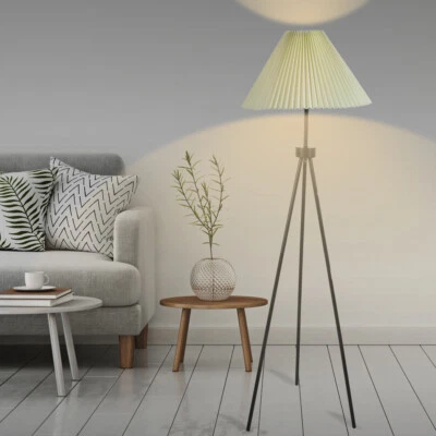 $54.99 • Buy EMITTO Modern Tripod Floor Lamp Linen Fabric Lampshade Home Decor Reading Beige