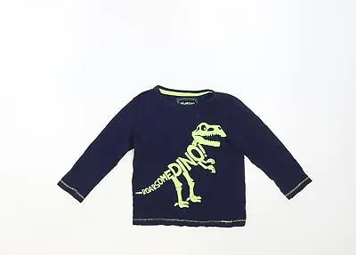 Blue Zoo Boys Blue Cotton Pullover T-Shirt Size 2-3 Years Crew Neck Pullover - D • £3.15