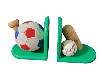 Sports Theme Bookends Soccer Baseball Bat Green White Red Blue  • $31.99