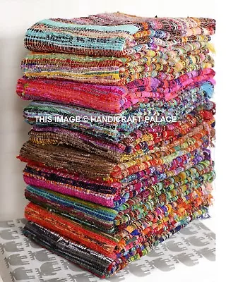 Fair Trade Loom Recycled Rag Rug Chindi Shabby Chic Woven Striped Mat Handmade • £29.99