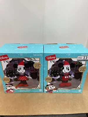 Mickey & Minnie Mouse W/ Santa Hat Christmas Gemmy Disney Airblown Inflatables • $57.95