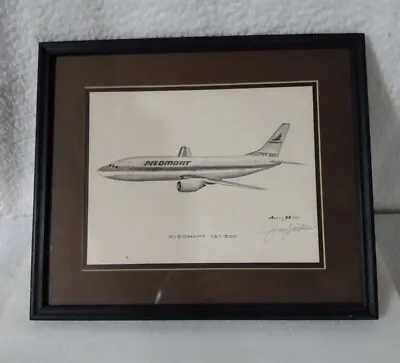 Signed Framed Piedmont Airlines 737-300 Airplane Jerry Miller Art Print Vtg • $59.99