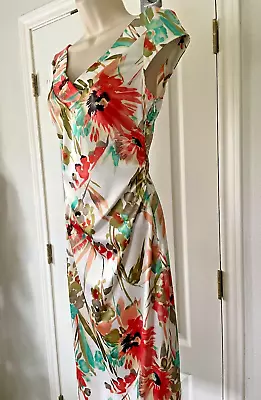 Maggy L Sheath Dress Size 4 Cap Sleeve Floral Satin Spring Party Side Zipper • $29.95