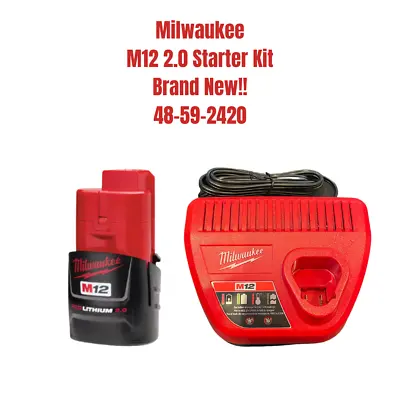 Milwaukee M12 48-59-2420 2.0 Battery & Charger Start Kit - 48-59-2401 48-11-2420 • $49.95