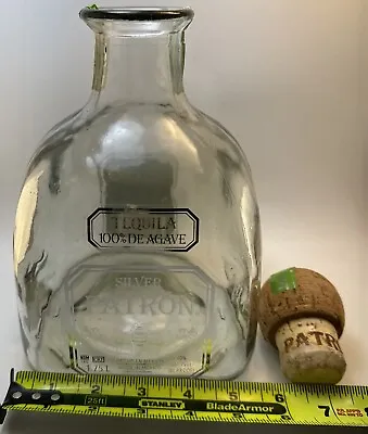 Patron Tequila Bottle 1.75 Liter Empty With Cork 10” X 5.5” : Bubble Glass • $10
