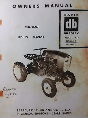 $123.99 • Buy Sears David Bradley Suburban Riding Tractor & Implements Owner & Parts(5 Manuals