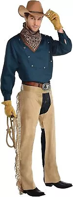 Cowboy Wrangler Chaps Brown Suit Yourself Fancy Dress Up Halloween Adult Costume • $25.57