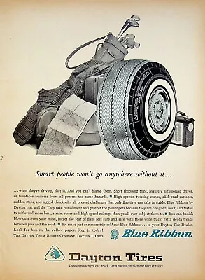 1963 Dayton Thorobred Blue Ribbon White Wall Tires Ohio Vintage 1960s Print Ad • $11.99