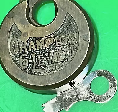 Antique/Vintage Champion 6-Lever Push Key Pancake Padlock Works Has Key • $60.35