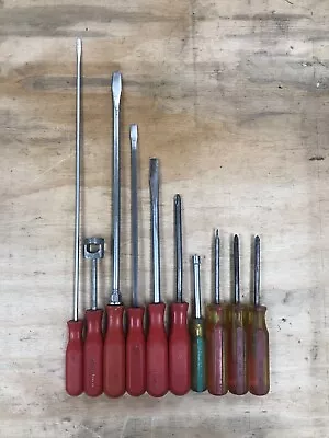 Vintage Mac Screwdriver Lot Of 10 Used Red And Yellow Handle • $54.05