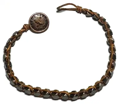 Vintage Jewelry Bracelet Link SIGNED FOSSIL Copper Tone Bead Wrap Rope 7 • $5