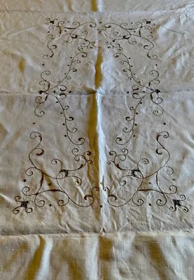 VINTAGE LACE PUNTO ANTICO ITALY EMBROIDERED LINEN TABLECLOTH 72”x60” + 8 NAPKINS • $75