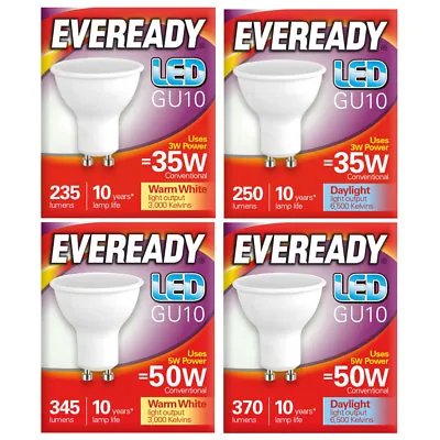 2/5x 3w 5w Eveready LED GU10 Warm / Daylight Replaces 35w 50w Halogen Spotlight • £4.95