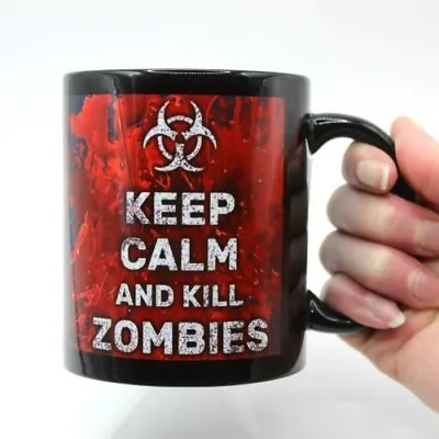 Keep Calm And Kill Zombies Black Mug Sublimated Wraparound NOT DISHWASHER SAFE • £14.95