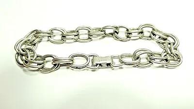 VINTAGE CHAIN 8mm DOUBLE LINK CHARM BRACELET 925 STERLING SILVER 7.5  LONG 18.6g • $35.99