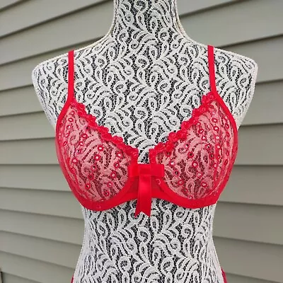 Malizia La Perla Bra Red Lace Mesh 36 2 Sexy Designer Made In Italy Luxury Set • $36