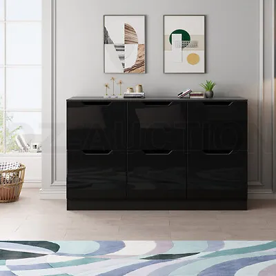 New 6 Chest Of Drawers Tallboy Dresser Table Storage Bedroom Gloss Cabinet Black • $189.95