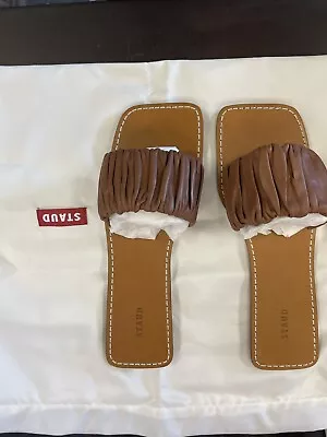 $100.75 • Buy Staud Nina Flat Rouched Slide Sandal Tan Size 36 BNWB