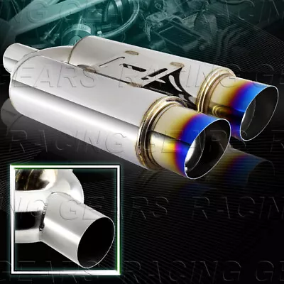 3.5  Dual Slant Burnt Tip 2.5  Inlet Stainless Exhaust Weld-On Muffler Universal • $62.95