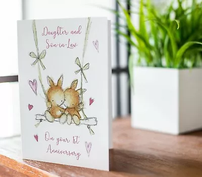 Daughter And Son In Law 1st Wedding Anniversary Card Handmade Cute Card GCA9891 • £3.85