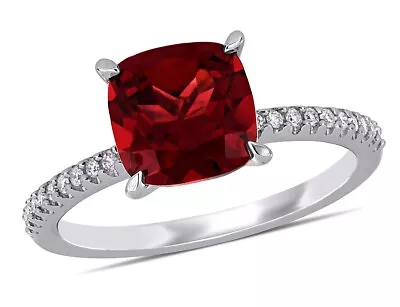 3.05 Carat (ctw) Cushion-Cut Garnet Ring In 14K White Gold With Diamonds • $579