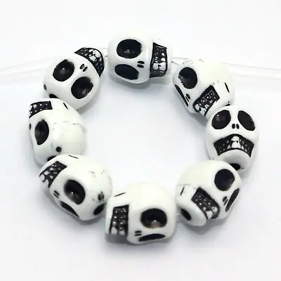100 White With Black Color Acrylic Halloween Gothic Skull Beads 10mm Steam Punk • $3.32