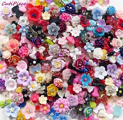 50/100pcs 3D Nail Art Flowers & Bows Cabochon Embellishment Mix Rhinestone Craft • £4.25