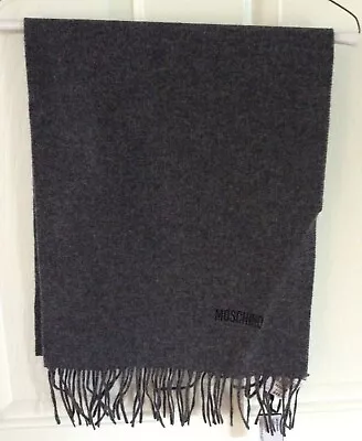 Moschino Charcoal Fringe Logo Wool Scarf Nwt $125 • $54.99