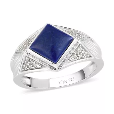 3.65ctw Lapis Lazuli & Zircon Ring Platinum Plated Sterling Silver Size 12 • $28