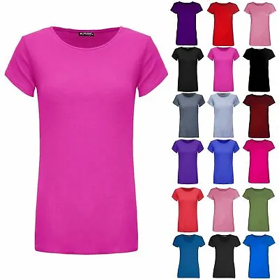 £6.49 • Buy Ladies Cap Short Sleeve Round Scoop Neck Plain T-Shirt Fitted Tee Top UK 8-26