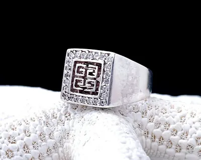 $58.50 • Buy Mens Sterling Silver 925 CZ Signet Pinkie Unisex Cubic Zirconia Size 10 Ring
