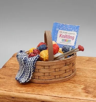 OOAK Al Chandronnait Hand Woven Knitting Basket Artisan Dollhouse Miniature 1:12 • $24.99