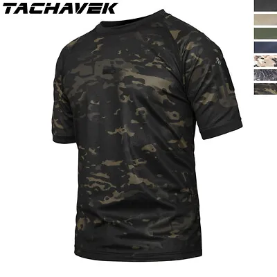 Mens Short Sleeve Casual Shirt Combat Army Military Tactical Camo T-Shirt Hiking • $19.94