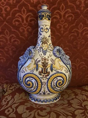 £3 • Buy Rare Gien 1800s Beautiful Porcelain Antique Bottle Pilgrims Renaissance Complete