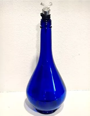 Vintage Cobalt Blue Teardrop Glass Bottle Acqua Della Madonna Made In ITALY  • $10.50