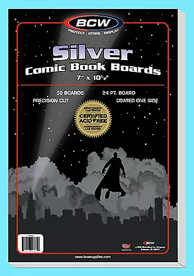 50 BCW SILVER AGE SIZE COMIC BOOK BACKING BOARDS 7  X 10-1/2  Storage Backer • $16.89