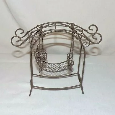 Dollhouse Miniature Metal Wire Fairy Garden Porch Patio Swing Hammock Furniture • $15.99