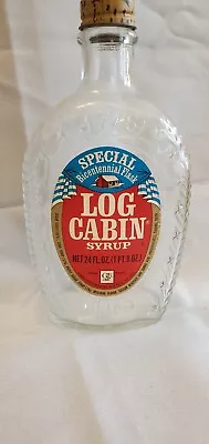 Vintage Log Cabin Syrup Clear Glass Bottle Bicentennial Embossed Eagle 8” • $0.99