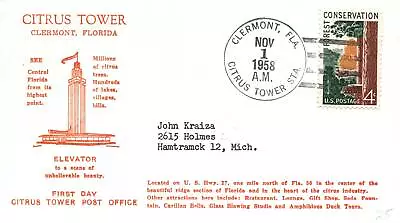 Citrus Tower Post Office Clermont Florida Cachet And Cancellation 1958 • $4.87