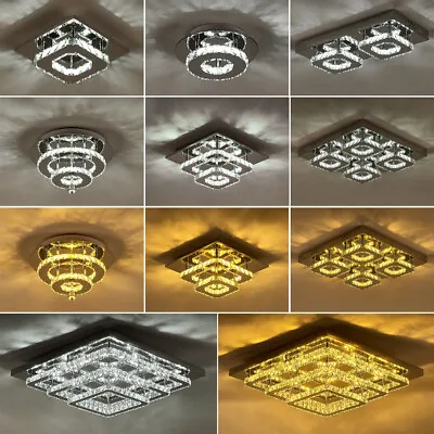 Modern Flush Mount LED Ceiling Light Crystal Lamp Chandelier Lights Living Room • £23.99